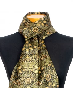 echarpe-soie-verte-imprime-art-nouveau