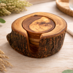 Ensemble de 6 dessous de verre en bois d’olivier avec support rustique