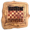 Jeu d'échecs avec échiquier fait main en bois d'olivier