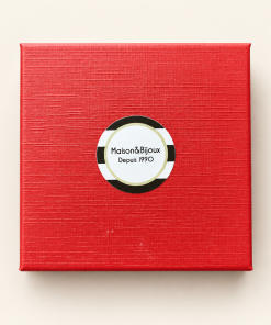 Boîte rouge Maison & Bijoux avec autocollant, fournie avec chaque paire