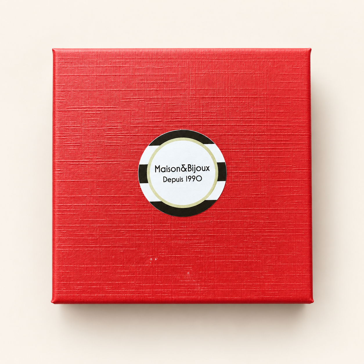 Boîte rouge Maison & Bijoux avec autocollant, fournie avec chaque paire