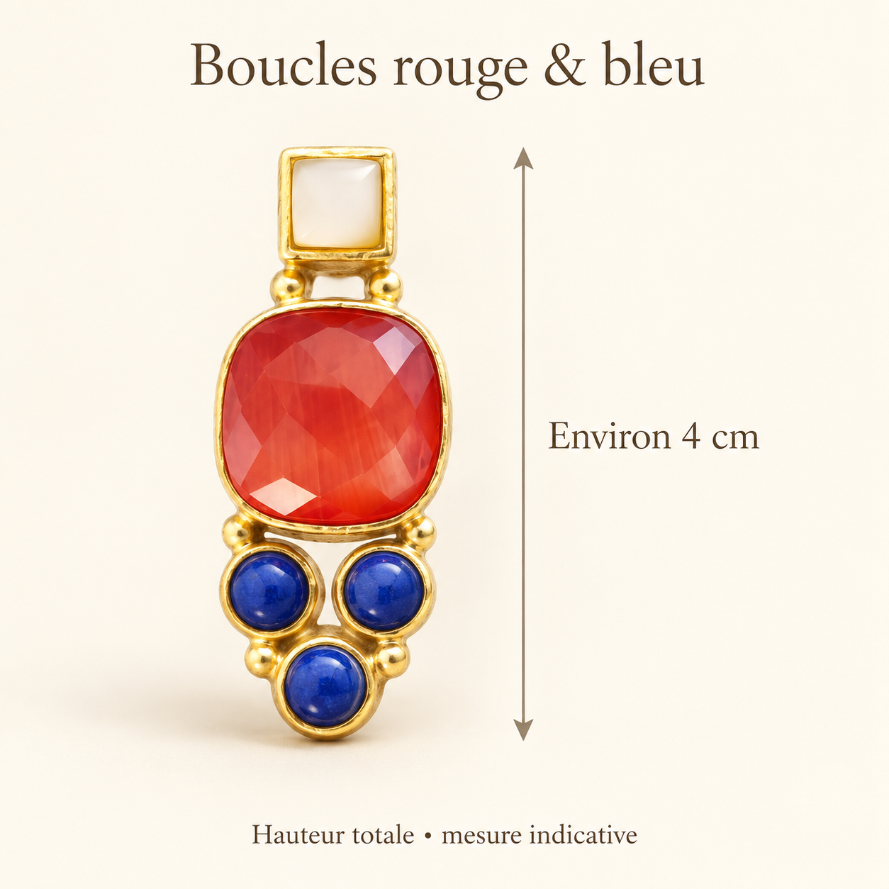 Boucles rouge et bleu : hauteur totale 4 cm
