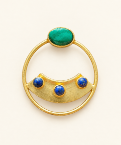 Boucles d’oreilles circulaires en malachite et lapis-lazuli