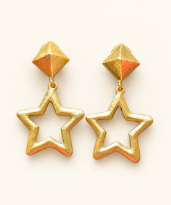 Boucles d’oreilles étoiles ajourées en plaqué or, vue de face