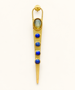 Boucles d’oreilles longues dorées aux détails bleus
