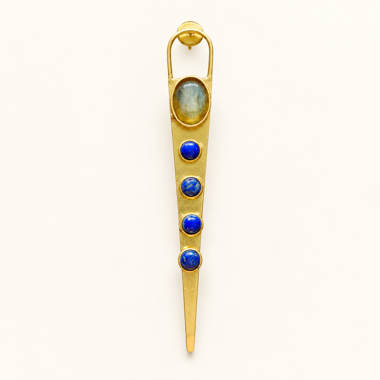 Boucles d’oreilles longues dorées aux détails bleus